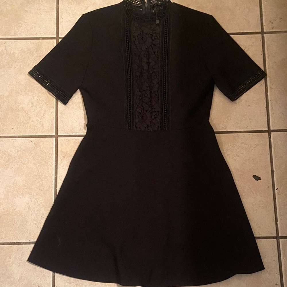 Zara Black Lace-Panel Short Sleeve Dress - Women